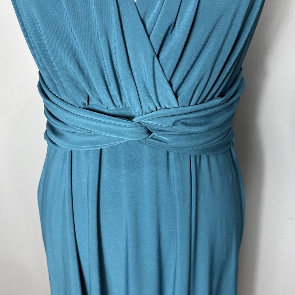 Evan-Picone Teal Blue Halter Wrap V-Neck Midi Dress Womens Size 10 Cocktail - Picture 5 of 11